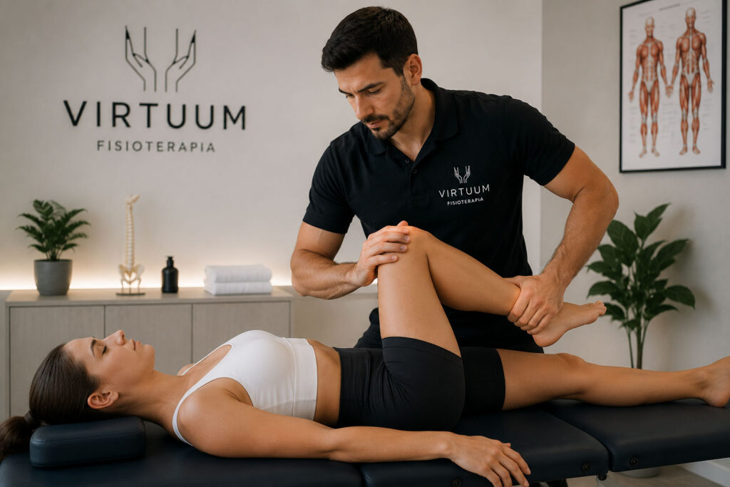 Fisioterapeuta realizando un tratamiento personalizado de fisioterapia para mejorar la movilidad de la cadera y aliviar el dolor en Virtuum Fisioterapia.