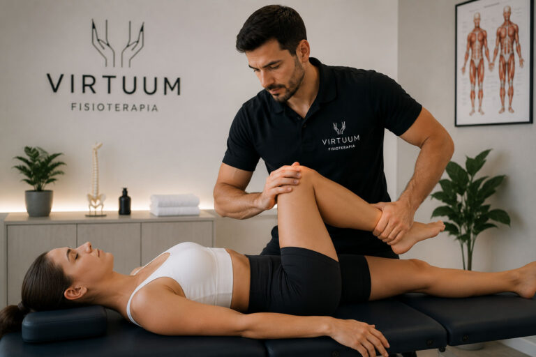 Fisioterapeuta realizando un tratamiento personalizado de fisioterapia para mejorar la movilidad de la cadera y aliviar el dolor en Virtuum Fisioterapia.