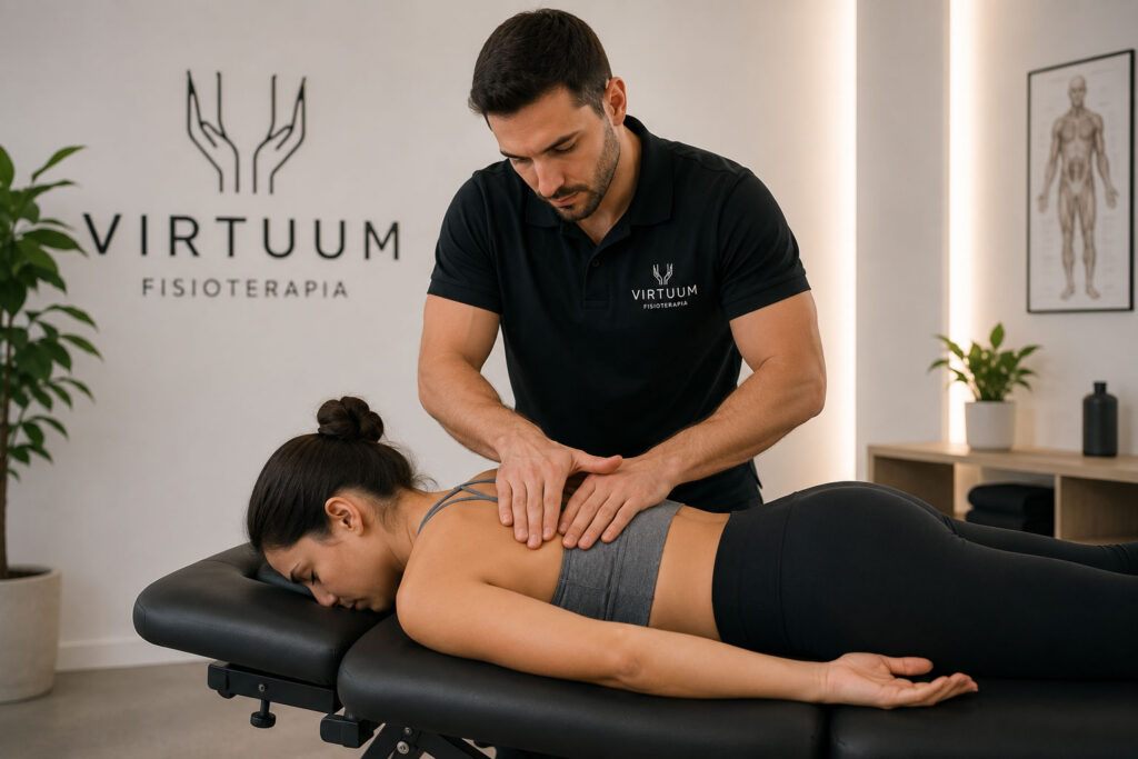 Fisioterapeuta realizando una sesión de terapia manual personalizada para aliviar el dolor y mejorar la movilidad en Virtuum Fisioterapia.