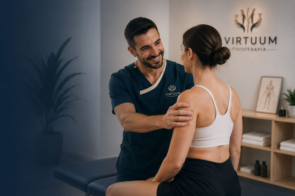 Fisioterapeuta atendiendo de forma personalizada a una paciente en Virtuum Fisioterapia